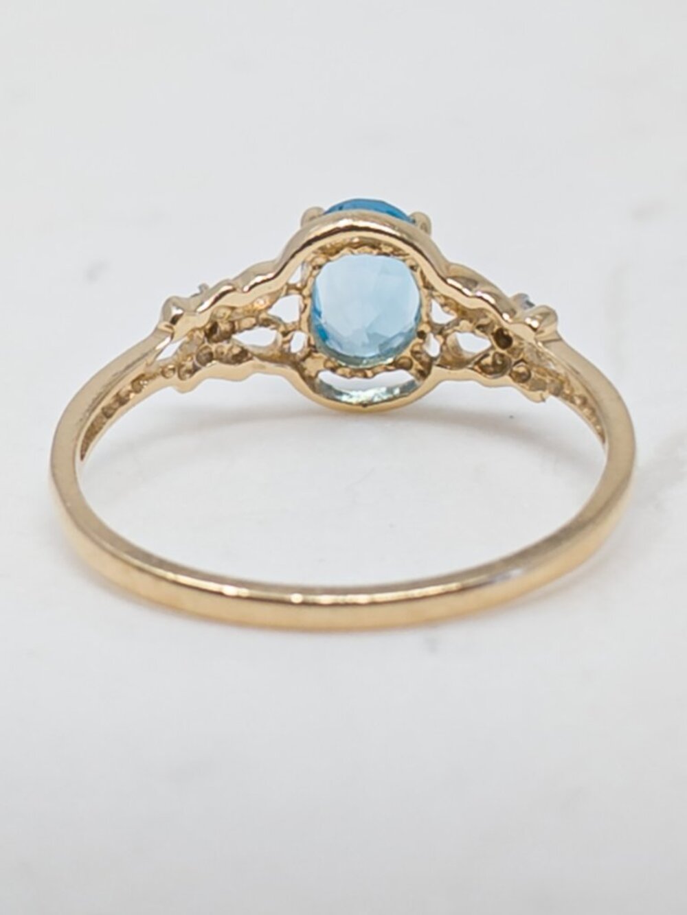 14k Gold Oval Blue Topaz Ring with Diamond Accents - Picture 13 of 16